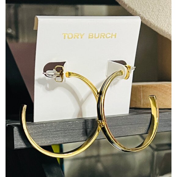 TORY BURCH BLACK AND GOLD KIRA ENAMEL BRACELET AND EARRING SET - Picture 11 of 11